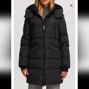 Noize Addie Puffer Parka Quilted Jacket Coat Mid Length Hooded Waterproof Black